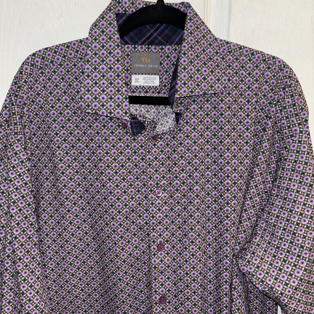 Thomas Dean Multicolored FloraL Flip Cuff  Mens Cotton Long Sleeve Dres Shirt 2X